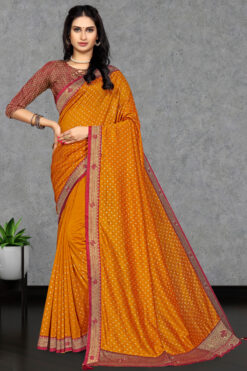 Art Silk Saree In Yellow Color With Fancy Work