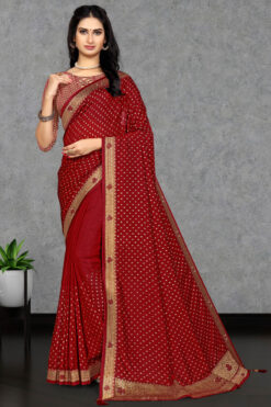 Art Silk Saree In Maroon Color With Fancy Work