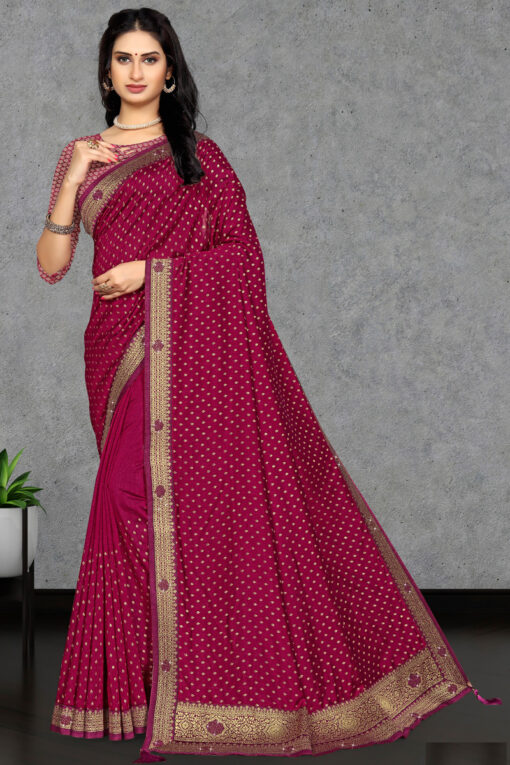 Art Silk Saree In Burgundy Color With Fancy Work