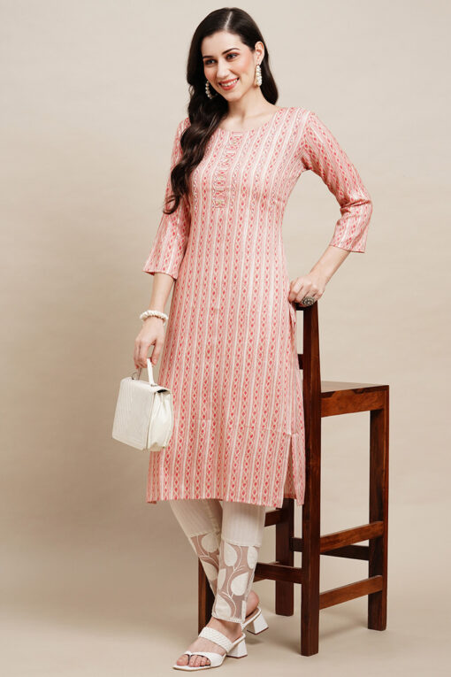 Pink Color Straight Readymade Kurti With Printed Designs