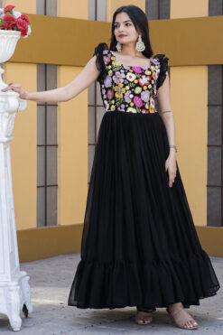 Black Color Georgette Fabric Readymade Gown