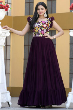 Wine Color Georgette Fabric Readymade Gown