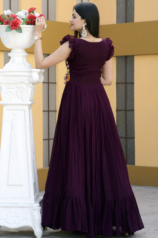 Wine Color Georgette Fabric Readymade Gown