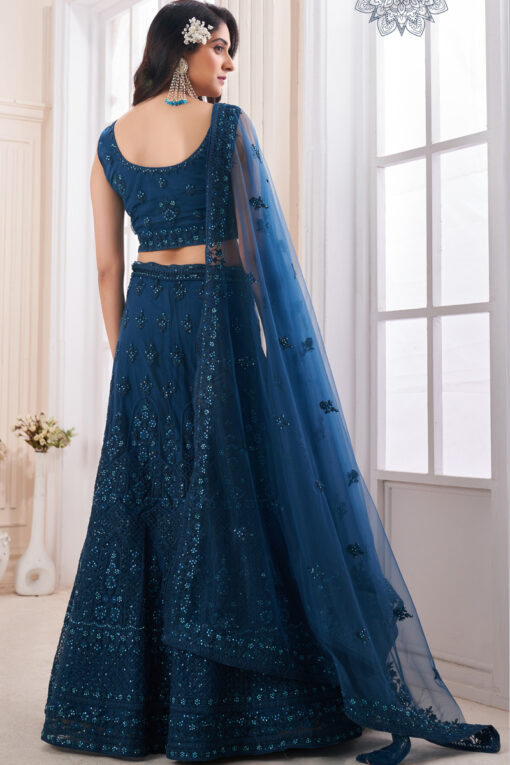 Teal Color Net Lehenga With Sequins Work