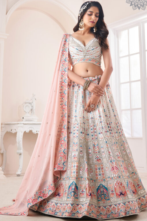 White Color Georgetet Lehenga With Sequins Work