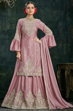 Pink Chinon Fabric Enticing Sharara Top Lehenga For Function