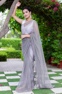 Engaging Grey Fancy Fabric Saree