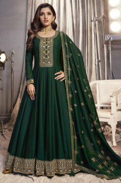 Nidhi Shah Dark Green Color Art Silk Fabric Elegant Anarkali Suit