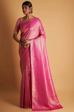 Pink Weaving Work On Kanjivaram Silk Two Tone Saree