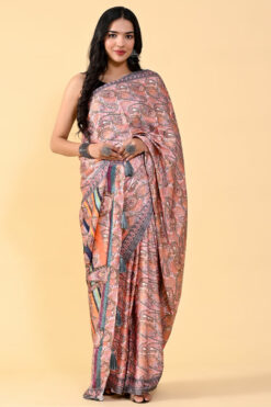Satin Silk Stylish Digital Printed Saree In Multi Color