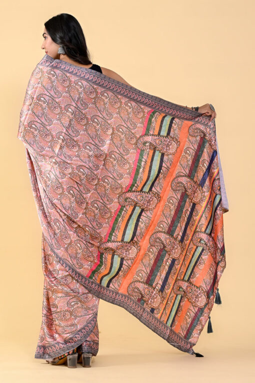 Satin Silk Stylish Digital Printed Saree In Multi Color