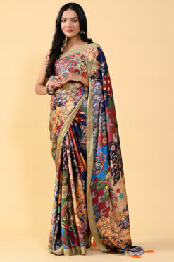 Satin Silk Radiant Digital Printed Saree In Multi Color