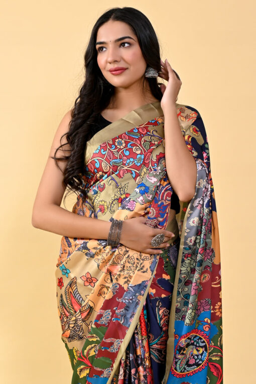 Satin Silk Radiant Digital Printed Saree In Multi Color