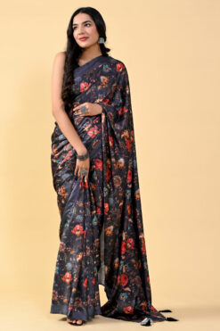 Satin Silk Black Intricate Digital Printed Saree