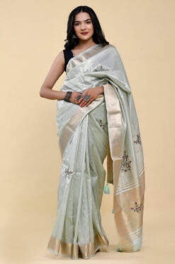 Cotton Silk Fabric Light Cyan Color Imposing Saree