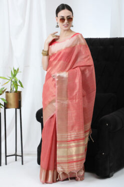 Pink Regular Linen Fabric Intriguing Saree