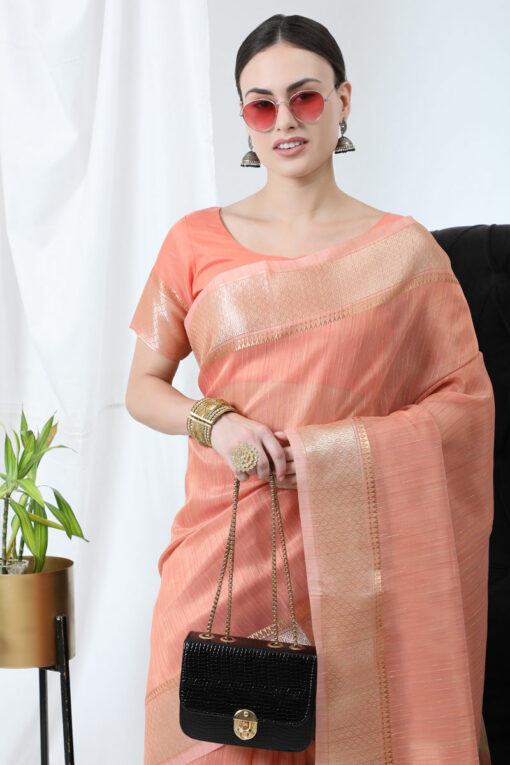 Regular Orange Linen Fabric Remarkable Saree