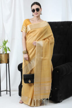 Yellow Regular Precious Saree In Linen Fabric