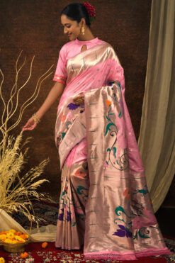Pink Weaving Work Paithani Silk Charismatic Saree