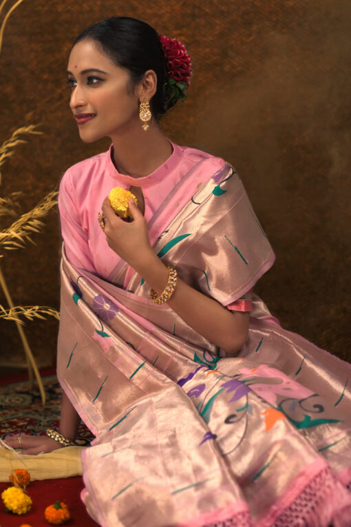 Pink Weaving Work Paithani Silk Charismatic Saree