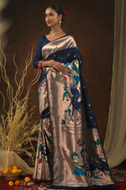 Paithani Silk Navy Blue Weaving Work Phenomenal Saree