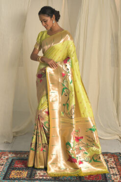 Paithani Silk Yellow Weaving Work Winsome Saree