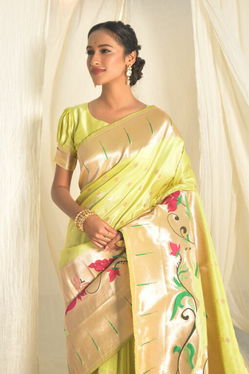 Paithani Silk Yellow Weaving Work Winsome Saree