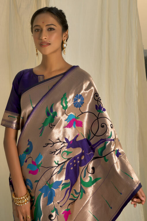 Paithani Silk Weaving Work Vivacious Saree In Blue Color