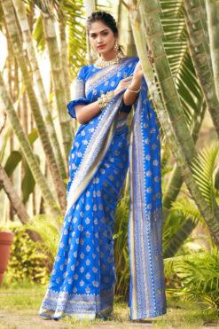 Stunning Blue Art Silk Festive Wear Saree