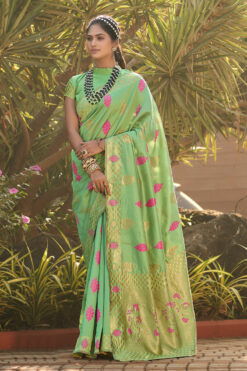 Vivacious Festive Wear Art Silk Saree In Sea Green Color