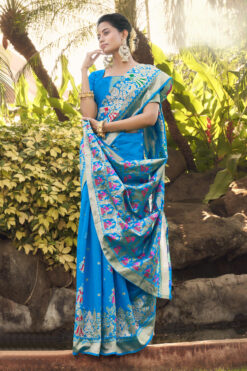 Vintage Sky Blue Art Silk Festive Wear Saree