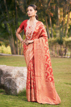 Excellent Red Festive Style Art Silk Saree