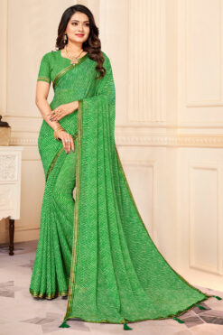 Green Printed Work Chiffon Fabric Saree