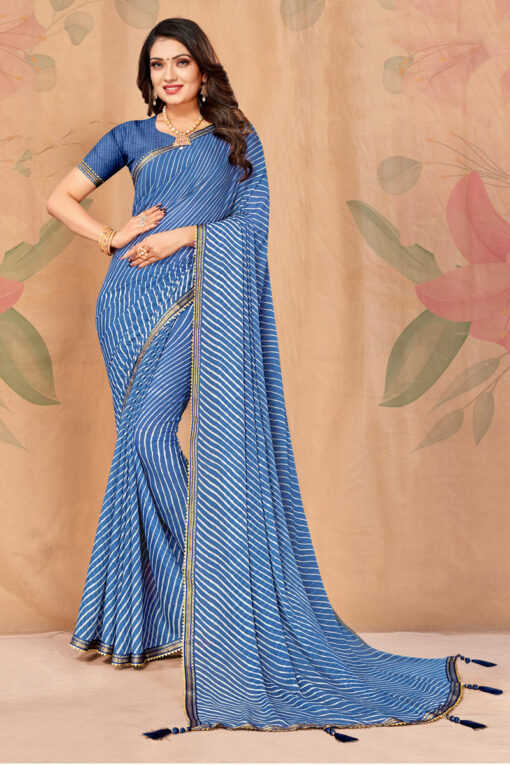 Casual Look Blue Color Saree In Chiffon Fabric