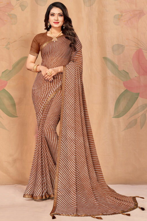 Casual Look Brown Color Saree In Chiffon Fabric