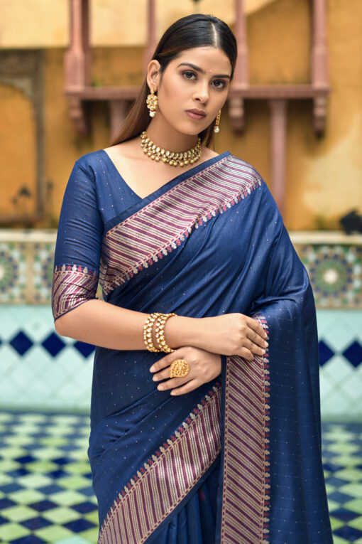 Festive Wear Blue Adorming Cotton Silk Saree