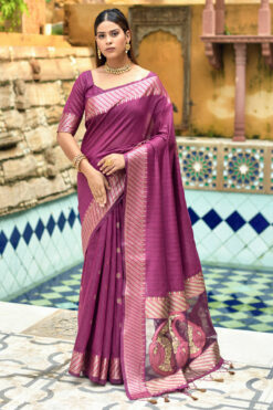 Festive Wear Beatific Cotton Silk Saree In Wine Color