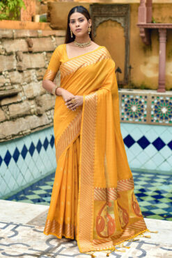 Beauteous Yellow Festive Wear Cotton Silk Saree