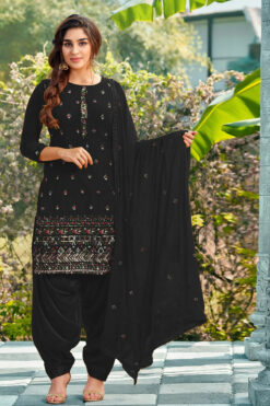 Stunning Black Georgette Embroidered Patiala Suit