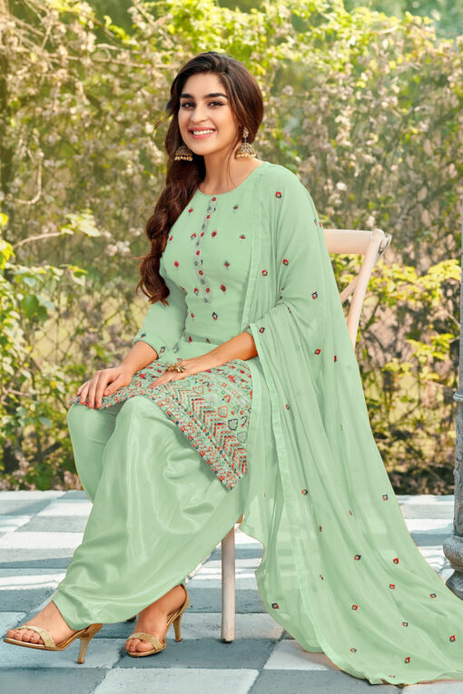 Sea Green Georgette Elegant Embroidered Patiala Suit