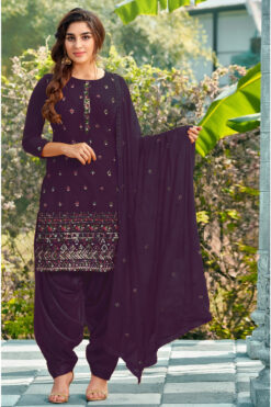 Purple Embroidered Trendy Patiala Suit In Georgette Fabric
