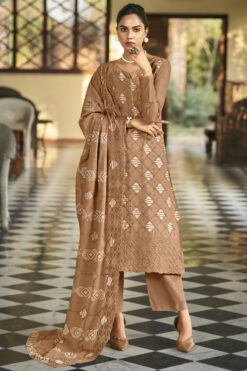 Chikoo Color Admirable Salwar Suit In Fancy Fabric