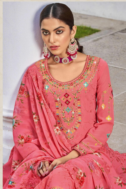 Radiant Embroidered Pink Color Georgette Palazzo Suit