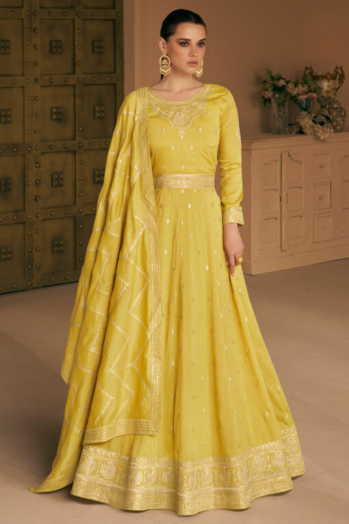 Eugeniya Belousova Yellow Silk Party Style Awesome Gown With Dupatta
