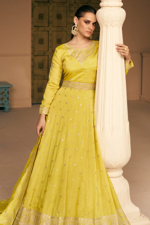 Eugeniya Belousova Yellow Silk Party Style Awesome Gown With Dupatta
