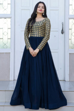 Function Wear Charismatic Readymade Georgette Gown In Teal Color