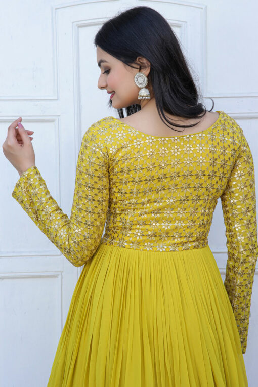 Yellow Ingenious Readymade Georgette Gown In Function Wear