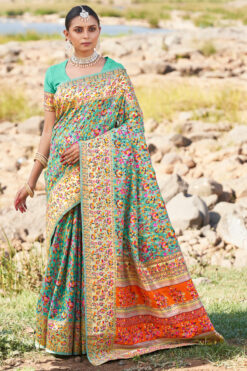 Festive Look Sea Green Color Kashmiri Modal Weaving Saree