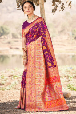 Kashmiri Modal Weaving Saree In Purple Color
