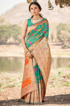 Beguiling Weaving Saree In Sea Green Color